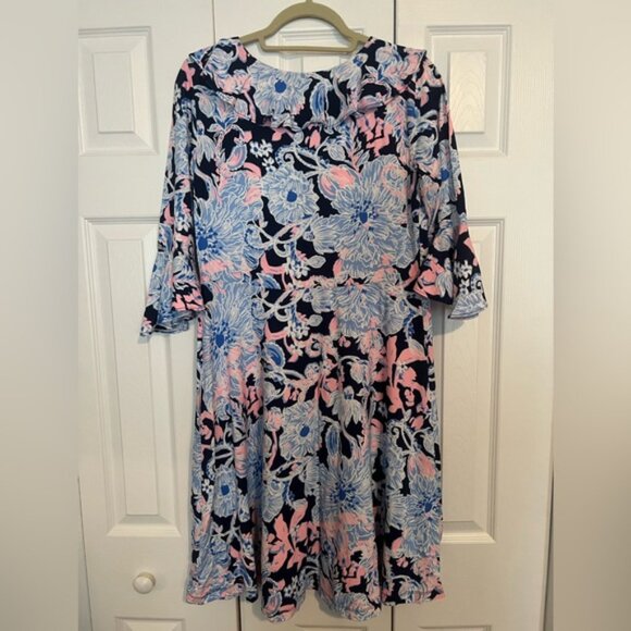 NWT Lilly Pulitzer casual dress, size L, blue floral print - Picture 2 of 4
